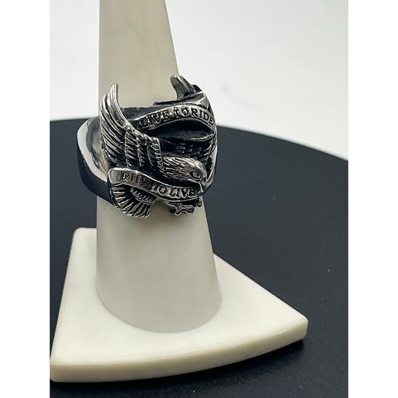 Live to Ride, Ride to Live Stainless Steel With Eagle Motorcycle ring sz 8.25 - Picture 3 of 8